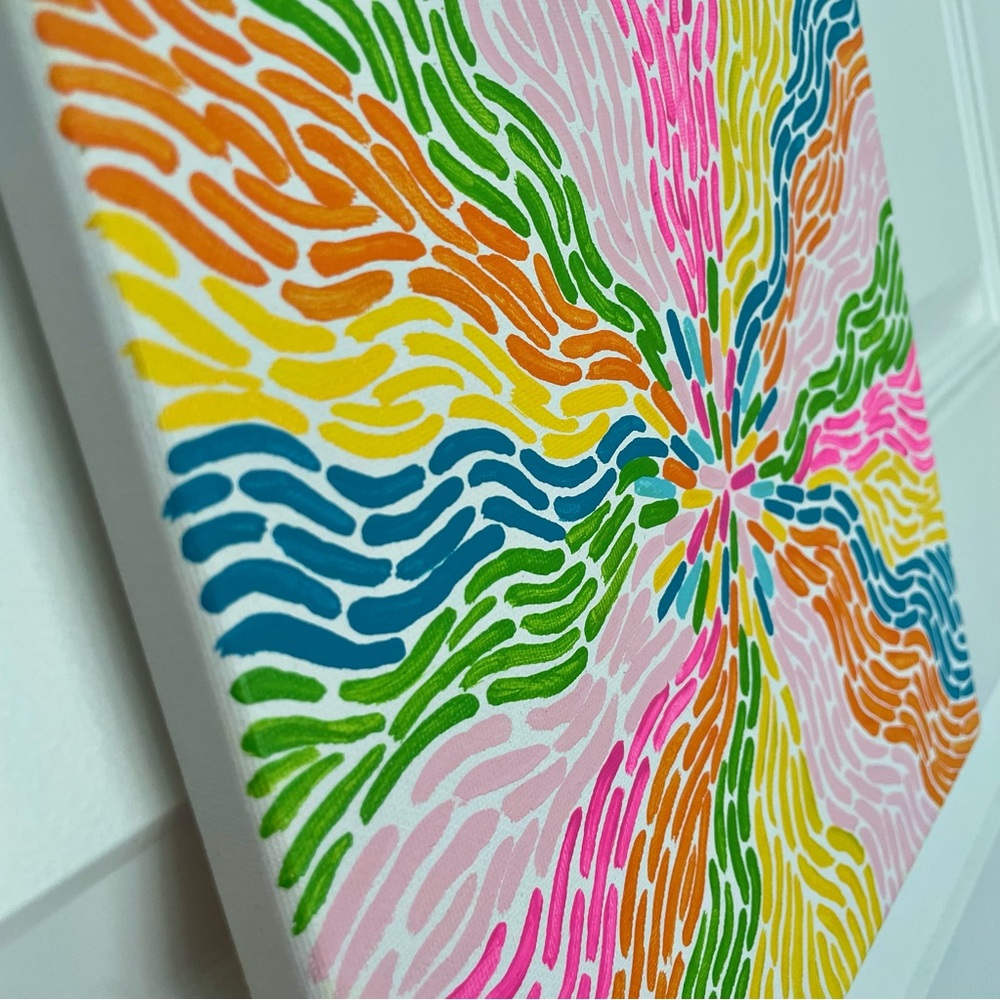 🎉🎉🌈 ORIGINAL Squiggle Rainbow Explosion Painting 10”x10” Vivid Bright Colors - Picture 4 of 5